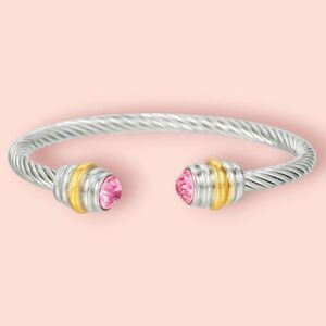 Twisted Cable Cuff Open Bangle Silver Pink
